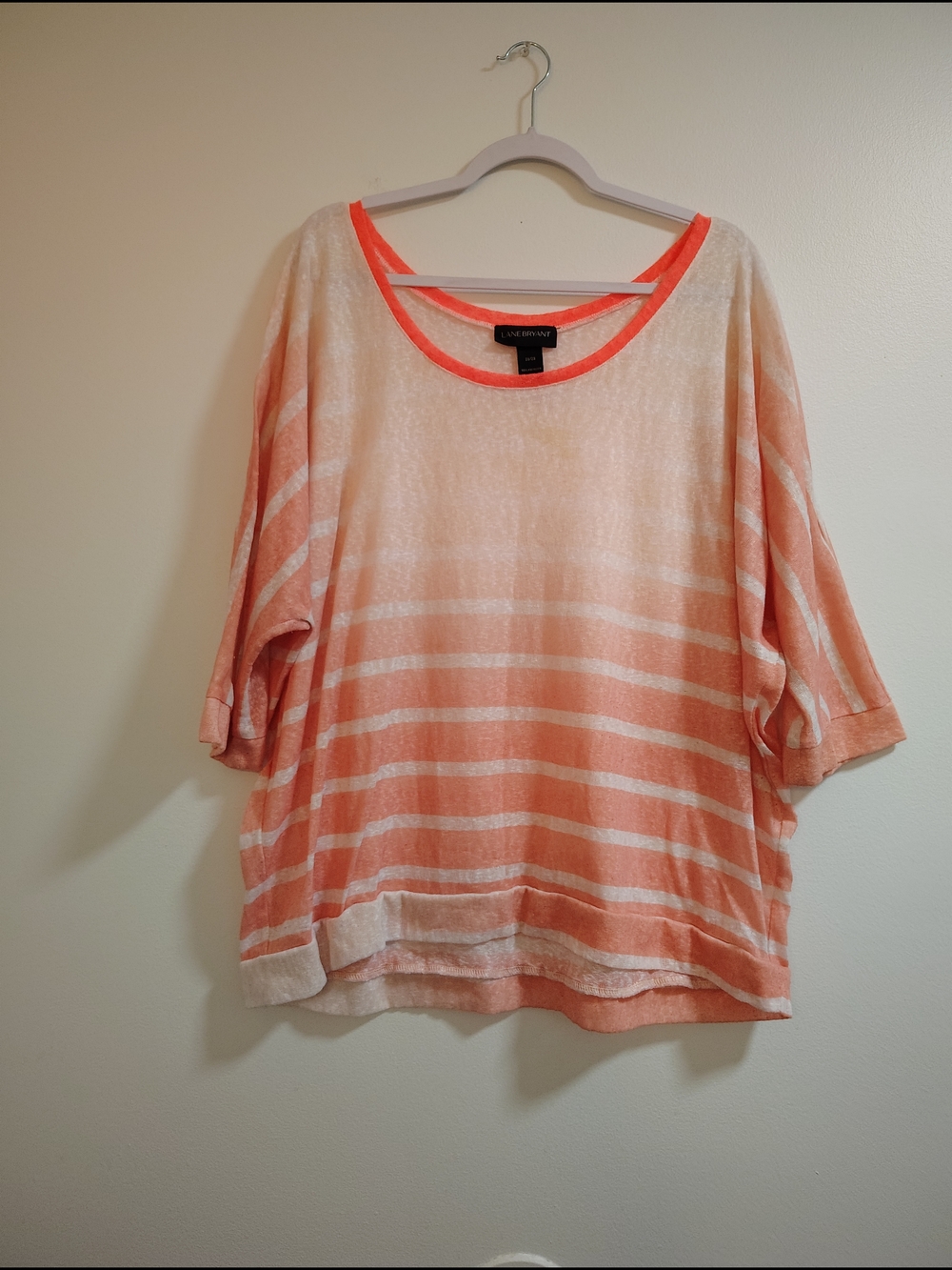 Lane Bryant Coral & Cream Striped Lightweight Top Sz 26/28